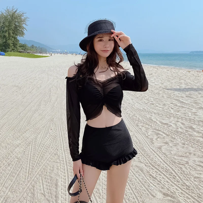

2020 New Style Bathing Suit Fashion Sexy Underwire-Split Type Boxer Long Sleeve Three-piece Set Bathing Suit