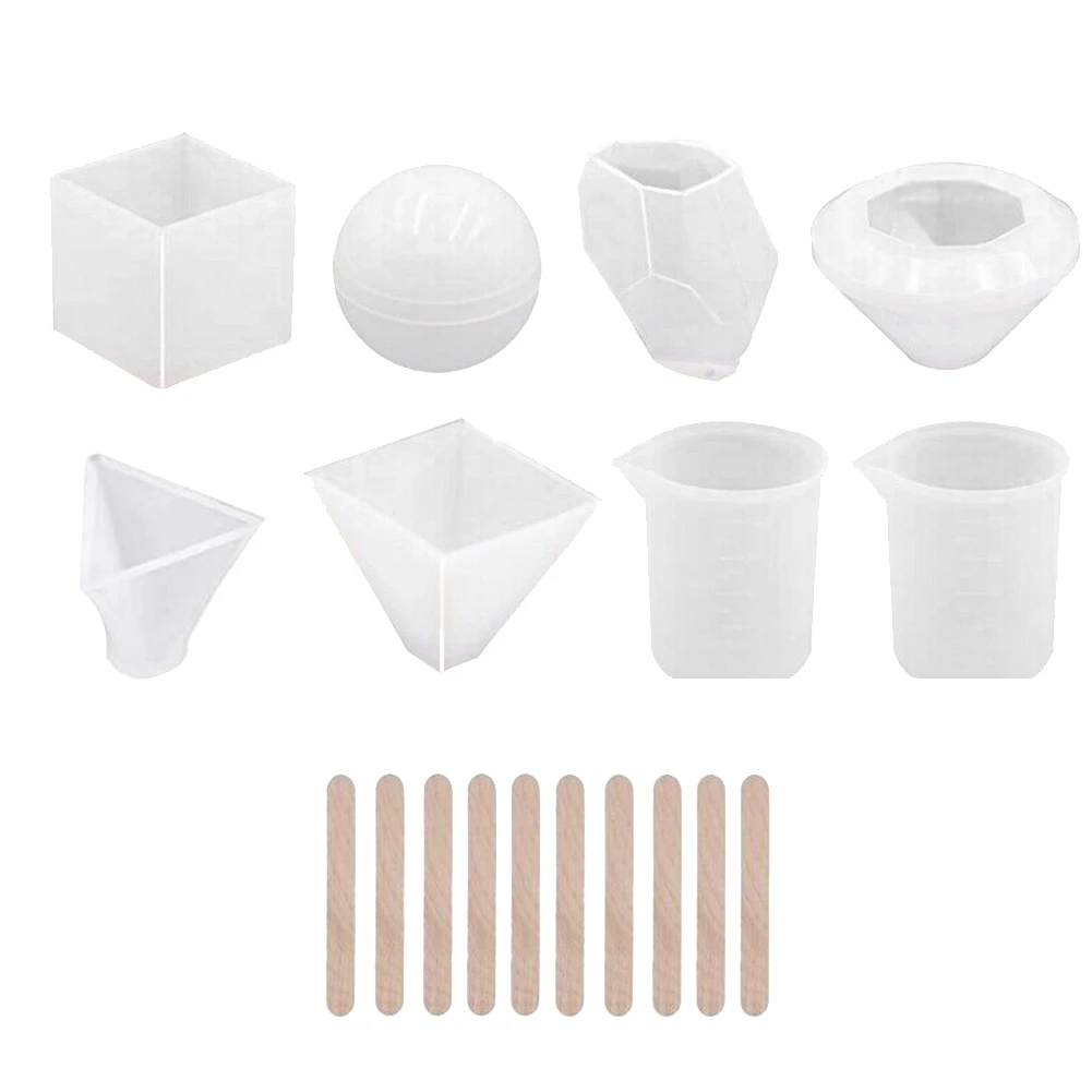 18pcs Mould Kit Pendant DIY Tool Wood Stick Silicone Craft Home Decoration Jewelry Making Casting Mold Set Measure Cup Resin