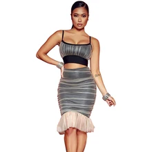 Лоскутные Юбки Русалки, комплект из двух предметов, женские майки и юбки-карандаш, комплект из 2 предметов, сексуальные Облегающие юбки с высокой талией