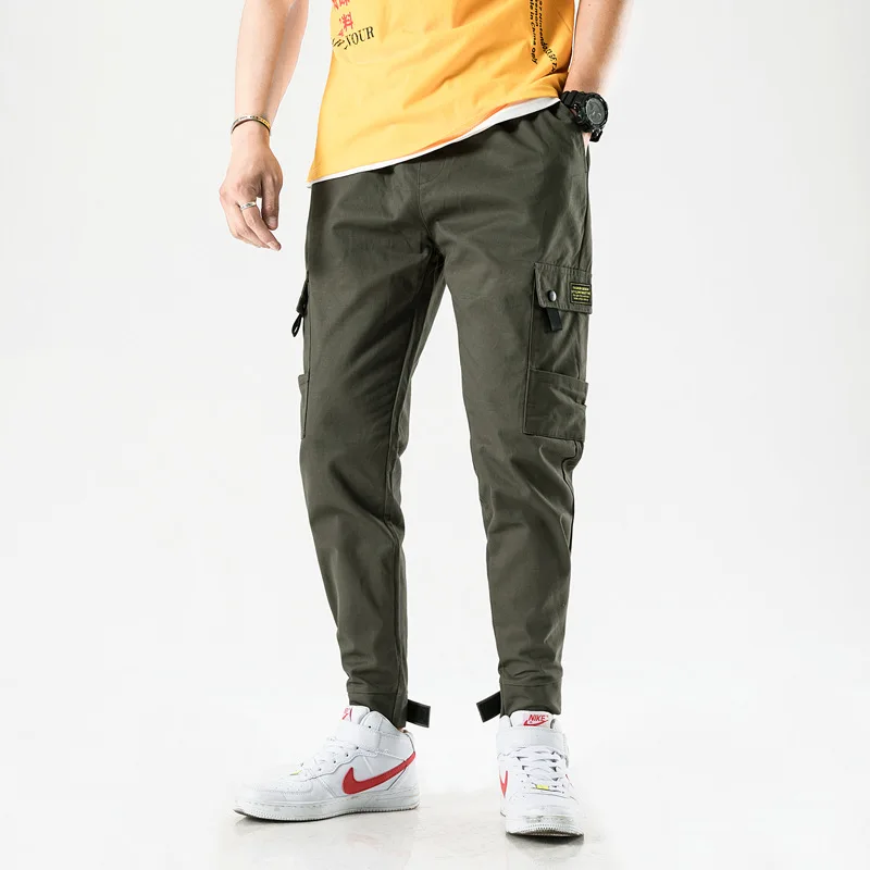 Армейский зеленый BombFun Men Joggers Pants Black Summer Mens Big Pockets Ankel Cargo Pants Male Streetwear Overalls Sweatpants Autumn Trousers - Цвет: Армейский зеленый