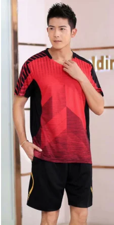 man red set Новая модная футболка для бадминтона, спортивный костюм, рубашка для мужчин и женщин, футболка для тенниса, быстросохнущая одежда для бега, тренировочная форма для команды - Цвет: man red set