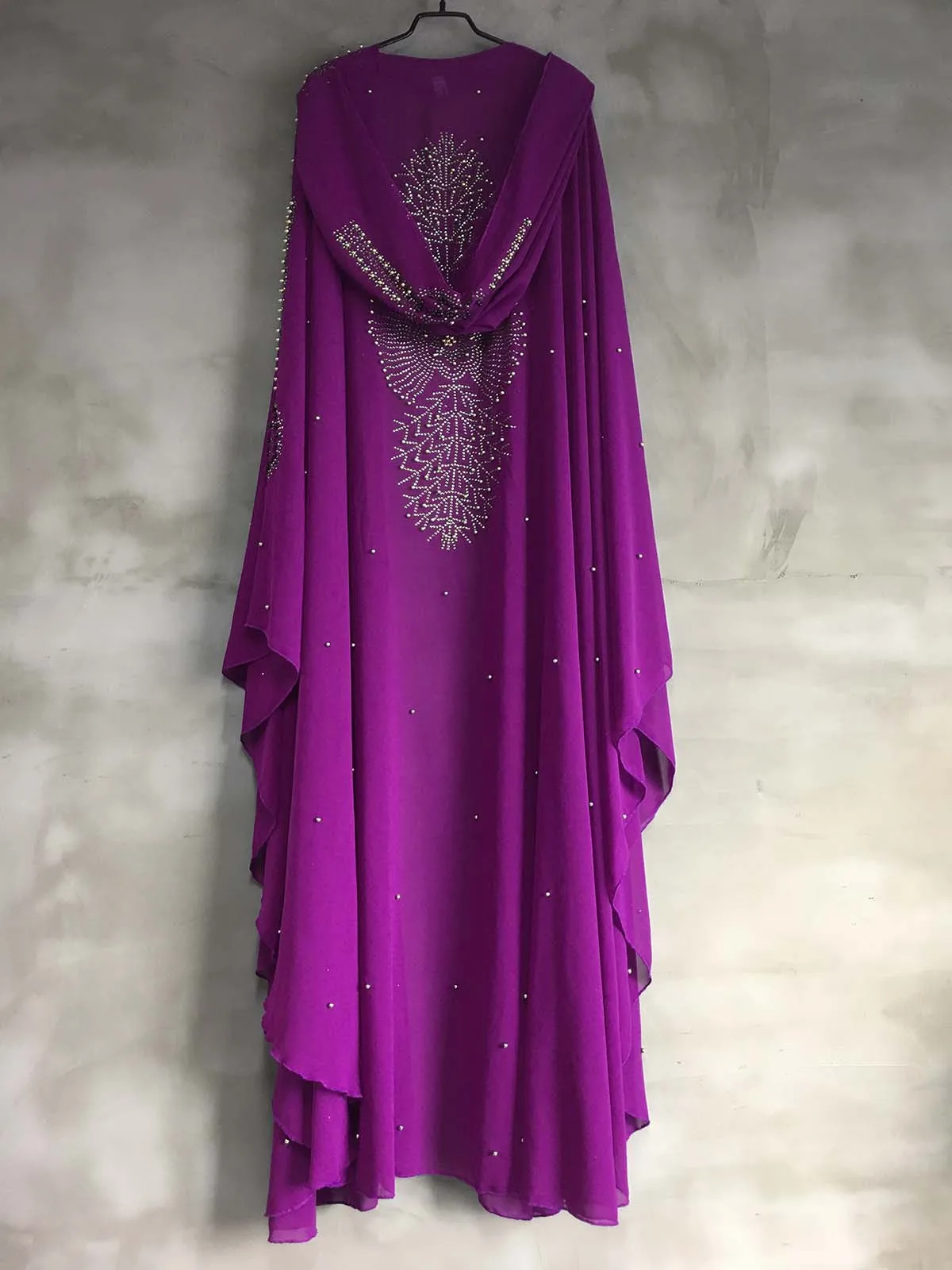 Plus Size Elegant Muslim Designer Chiffon Dresses Runway High Quality Black African Clothing Fashion Beading Cardigan Cloak - Цвет: Purple