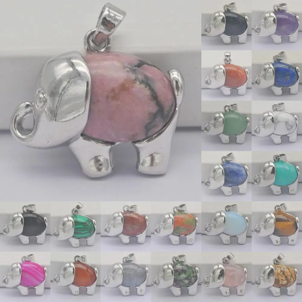 Rhodonite/Labradorite/Sandstone/Crystal/Lapis/Howlite/Carnelian/Picture Stone GEM Pendant Elephant Animal Jewelry For Gift 1PCS | Украшения