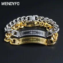 Новая мода Панк Крест браслет для мужчин Библейский золотой серебряный цвет нержавеющая сталь браслет с гравировкой мужской религиозный крест ювелирные изделия