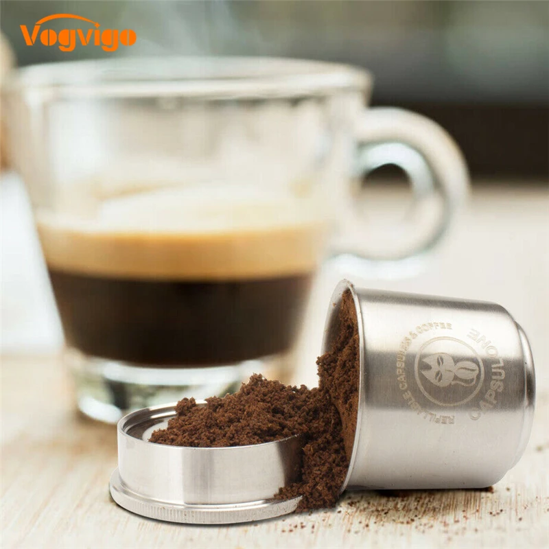 

VOGVIGO Coffee Filter Nespresso Stainless Steel Refillable Coffee Capsule Coffee Tamper Reusable Coffee Pod 1 Spoon + 1 Tamper