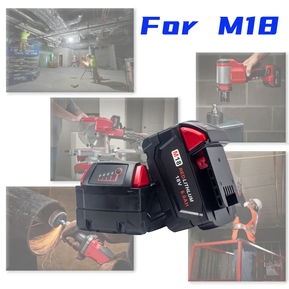 Suitable For Milwaukee M18 Battery 18v 6.0AH M18B2 M18B4 L50 Cordless Power Tool Battery + Charger Set Strong Power
