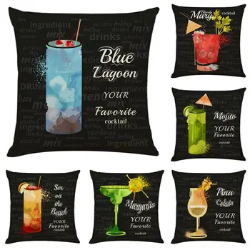 

Summer Drink Printing Home Cushion Cover 45x45cm Pillow Cases Living Room Cushion Covers Linen Pillow Case dropship