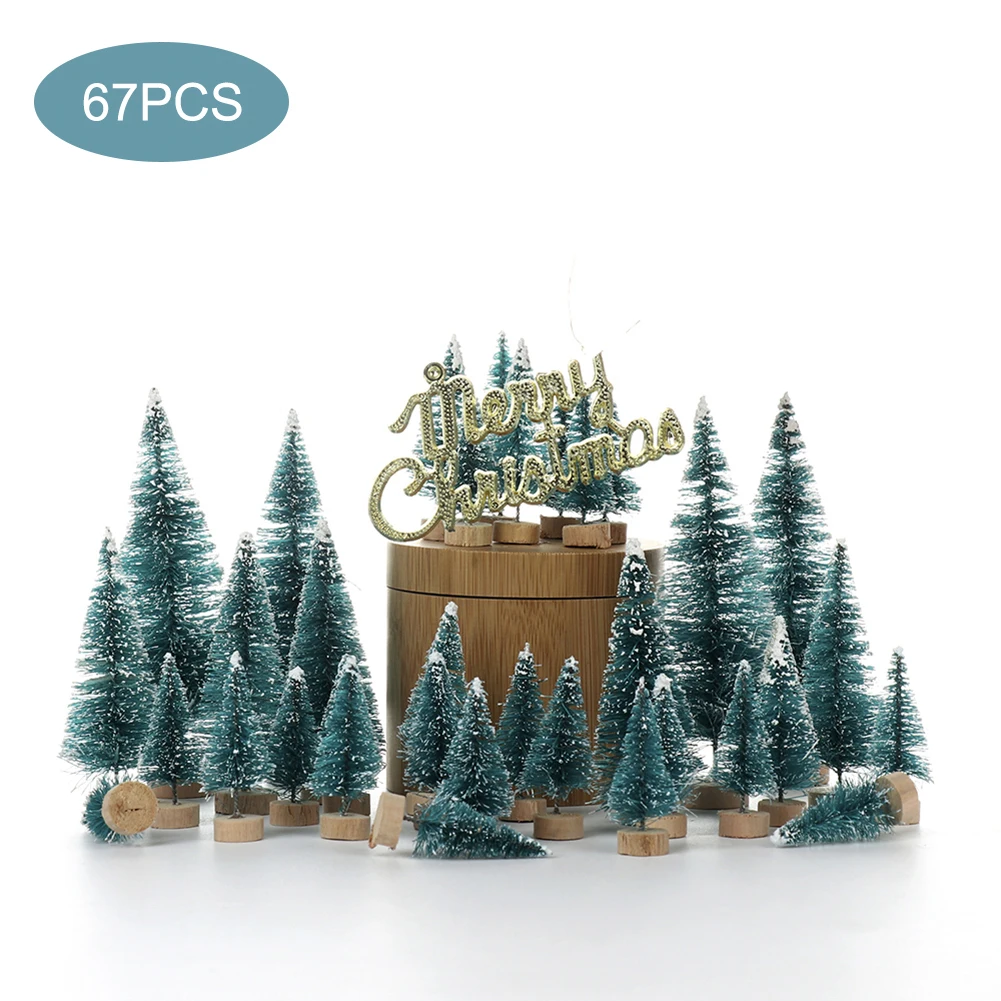 66 шт. рождественские мини-елки, кисти для бутылок, дерево, сизаль, Снежная сосна, украшения для зимней деревенской сцены, декор для рождественской вечеринки - Цвет: Green