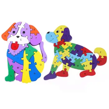 

Dog Shape Wood Picture Puzzle Develop Children Curiosity Creativity Alphabet Number Cognition Child Gift Education Toy