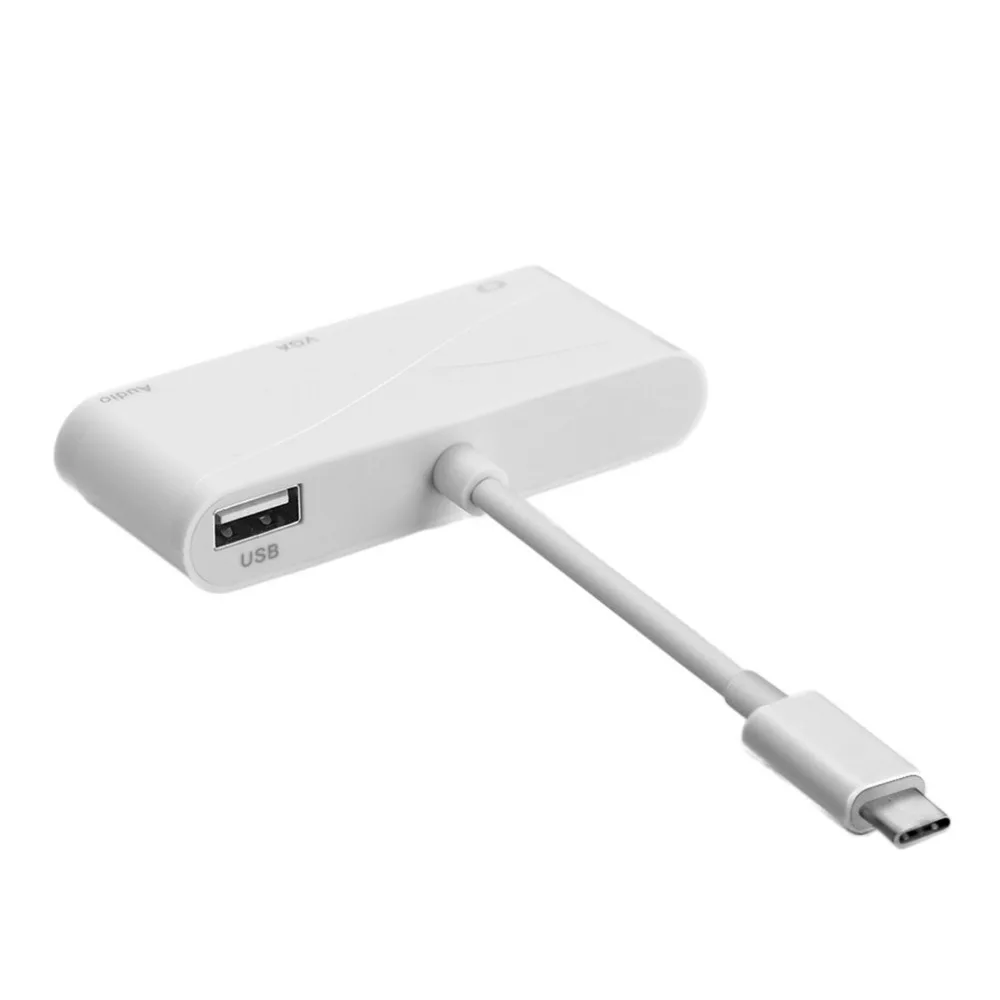 Высококачественный USB 3,1 тип-c к HDMI VGA Аудио HD адаптер высокой четкости конвертер с тип-c к VGA кабель Белый