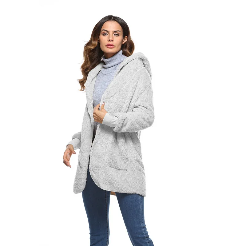 S-5XL пальто из искусственного меха плюшевого мишки, женская модная куртка с открытым стежком, зимнее пальто с капюшоном, Женская пушистая