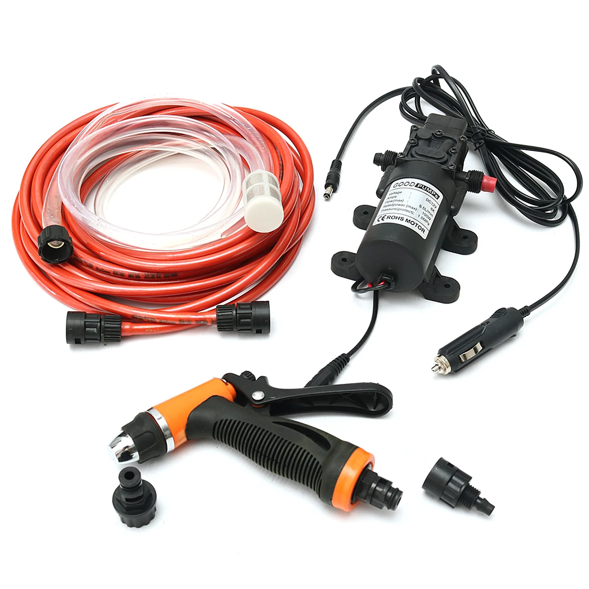 12V 100W 160PSI High Pressure Self-priming Electric Car Wash Pump Portable Washing Machine Cigarette Lighter Water Pump Set