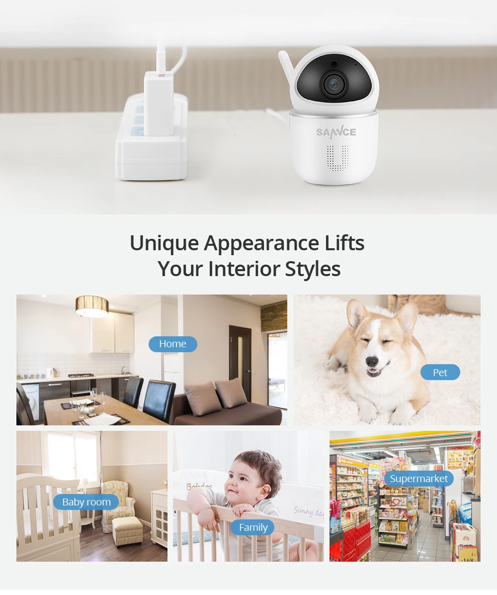 SANNCE 1080P беспроводная Wi-Fi ip-камера для домашней безопасности, ip-камера, 2 МП, Wi-Fi камера наблюдения для помещений, ИК камера ночного видеонаблюдения, детский монитор