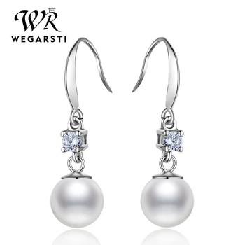 

WEGARSTI Natural Fresh Water Baroque Pearl Earrings For Women AAA Crystal Dangle Drop Earrings Luxury Handmade Fine Jewelry