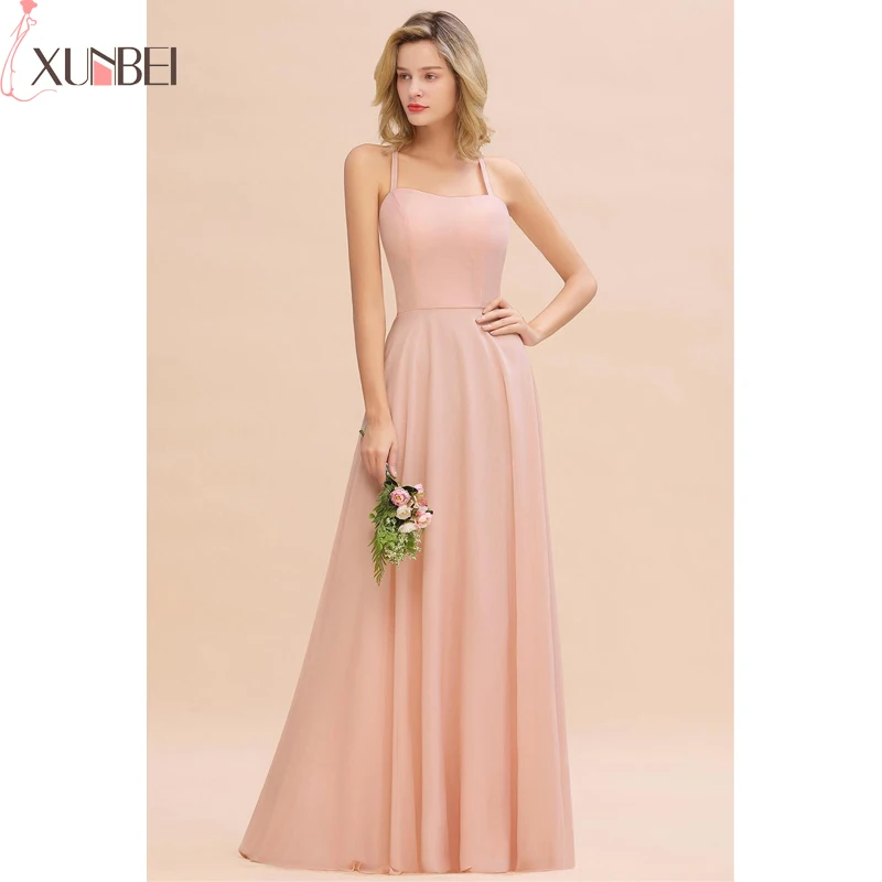 Bridesmaid Dresses Pink A-Line Long Backless Dress Sexy Spaghetti Straps Dress For Women Wedding Party vestidos fiesta boda Bridesmaid Dresses Pink A-Line Long Backless Dress Sexy Spaghetti Straps Dress For Women Wedding Party vestidos fiesta boda