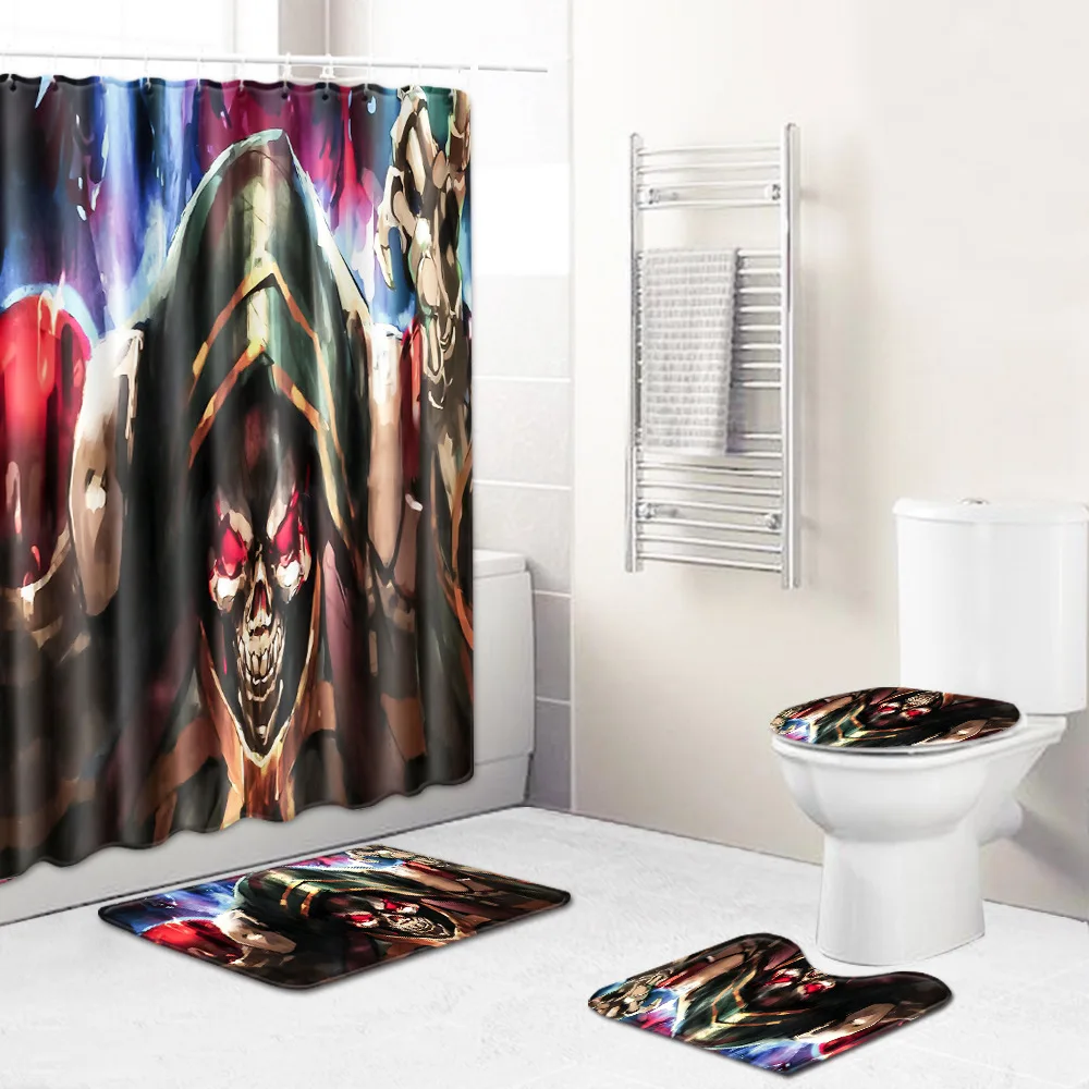 Zeegle Pinted Bath Mat Set 4pcs Bathroom Mat Set Waterproof Toilet Shower Curtain Anti-silp Shower Room Floor Rug Modern Rug