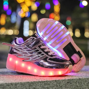 

New Gold Wing USB Charging Fashion Girls Boys LED Light Roller Skate Shoes For Children Kids Sneakers With Wheels One wheels