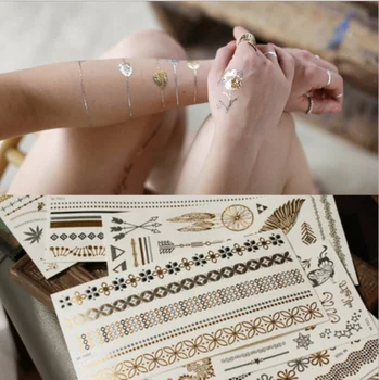 

1PC Vintage Temporary Tattoo Stickers Women Kids Body Art Star Feather Golden Metallic Water Transfer Flash Tatoo Child