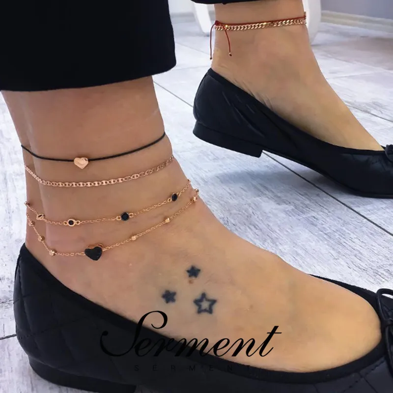 

SERMENT Popular Hand-Made Love Anklets Multi-Layer Ankle Bracelet Set Female Foot Jewelry Anklet Accessories Best Friend Gifts