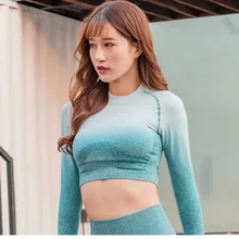 Рубашки для йоги для женщин Бесшовные топы спортивные топы с длинным рукавом с отверстием для большого пальца фитнес укороченный топ, рубашка Mujer