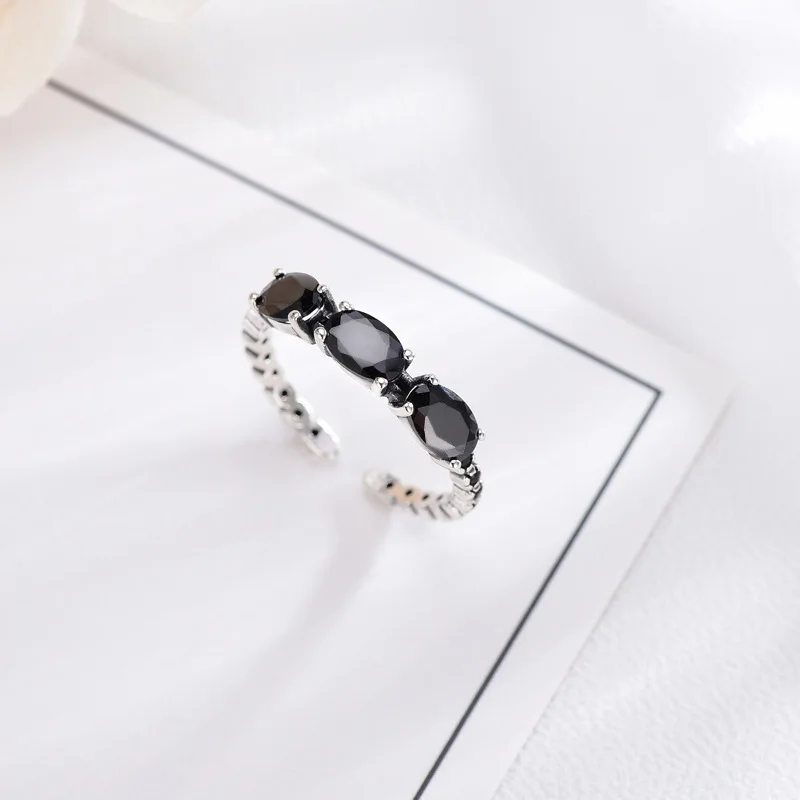 Trendy Ring for Women S925 Silver Jewelry with Obsidian Gemstone Open Finger Rings Wedding Party Bridal Gift Ornaments Wholesale