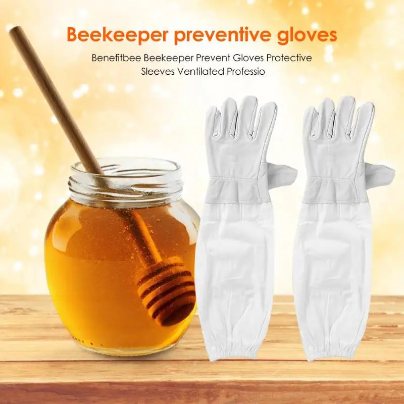 1 Pair Beekeeper Protective Gloves Cotton Leather Breathable Major Comfortable Very Durable Flexibility Apiculture Sleeves