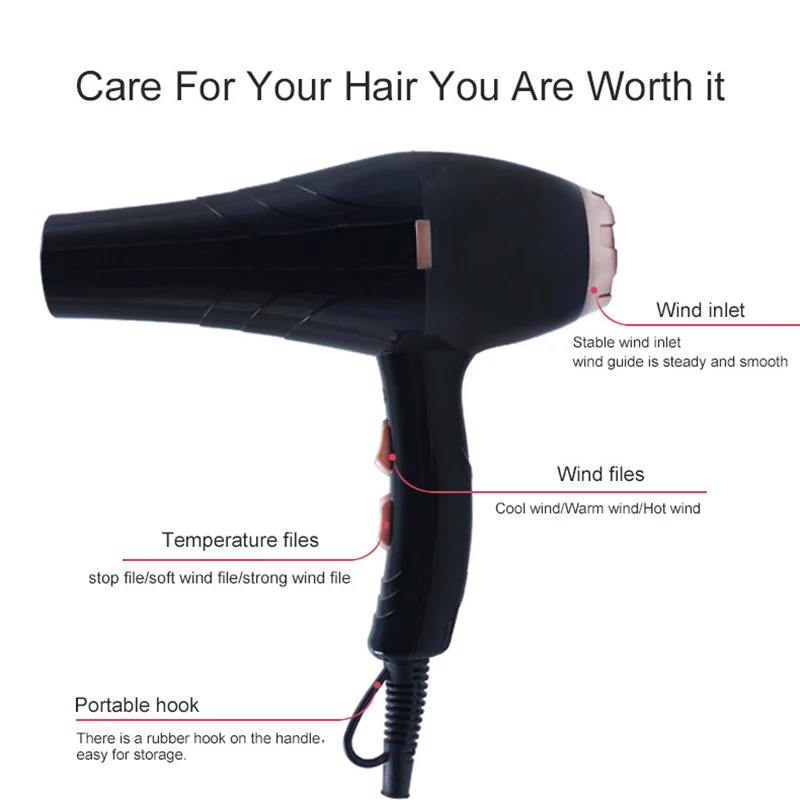 NEW-1800W Professional Hair Dryer High Power Styling Tools Blow Dryer Hot And Cold Eu Plug Hairdryer 220-240V Machine Eu Plug