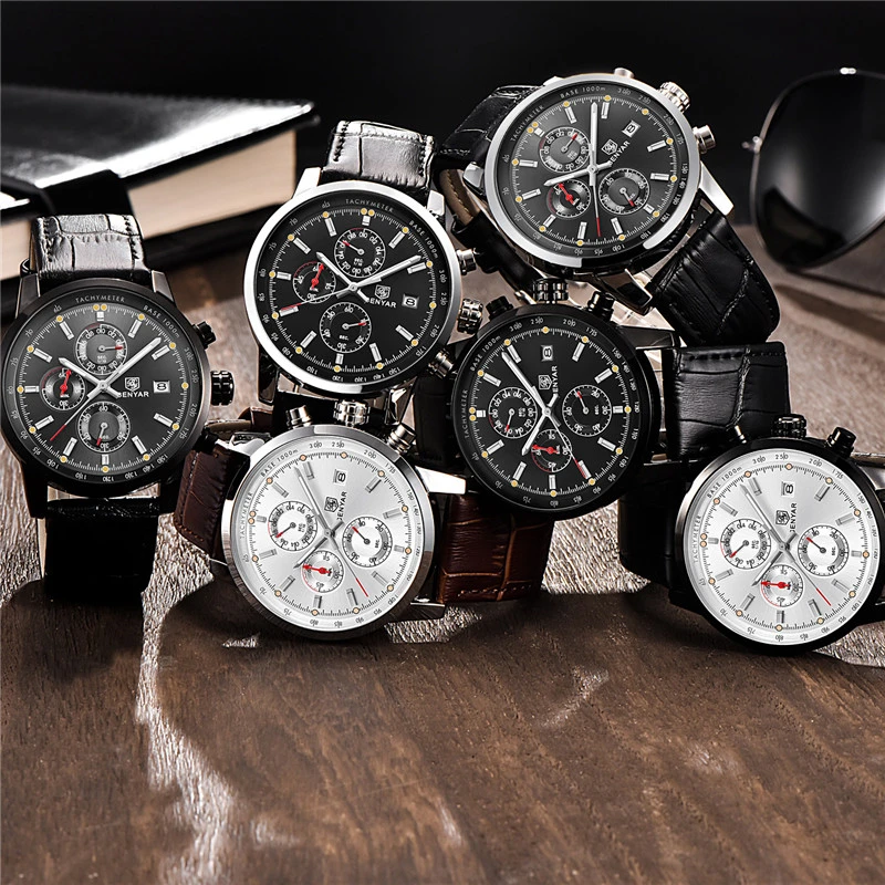 Cena BENYAR moda Chronograph Sport męskie zegarki Top marka luksusowe wodoodporny wojskowy zegarek kwarcowy zegar Relogio Masculino BY5102