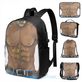 

Funny Graphic print Six pack(3) USB Charge Backpack men School bags Women bag Travel laptop bag