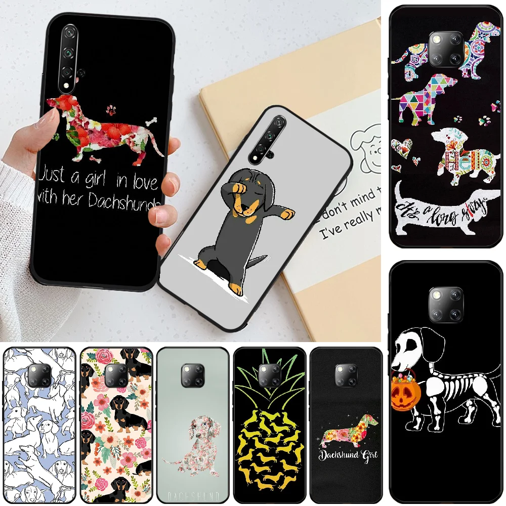 Мягкий силиконовый чехол для телефона Dachshund Doxie Flower Dog Puppy черный Huawei Honor 8 8X 9 9LITE 10