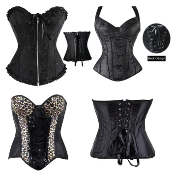 

Retro Fashion Sexy Women's Jacquard Leopard Black Sequined Corset Bustiers Plus Size Corsets Hot Halloween Dress Up