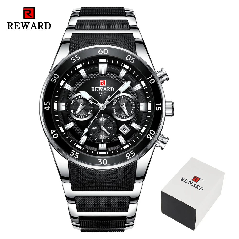 Black Silver Box Брендовые мужские часы класса люкс, кварцевые синие часы, полностью стальные мужские часы с хронографом, водонепроницаемые деловые наручные часы, мужские часы - Цвет: Black Silver Box