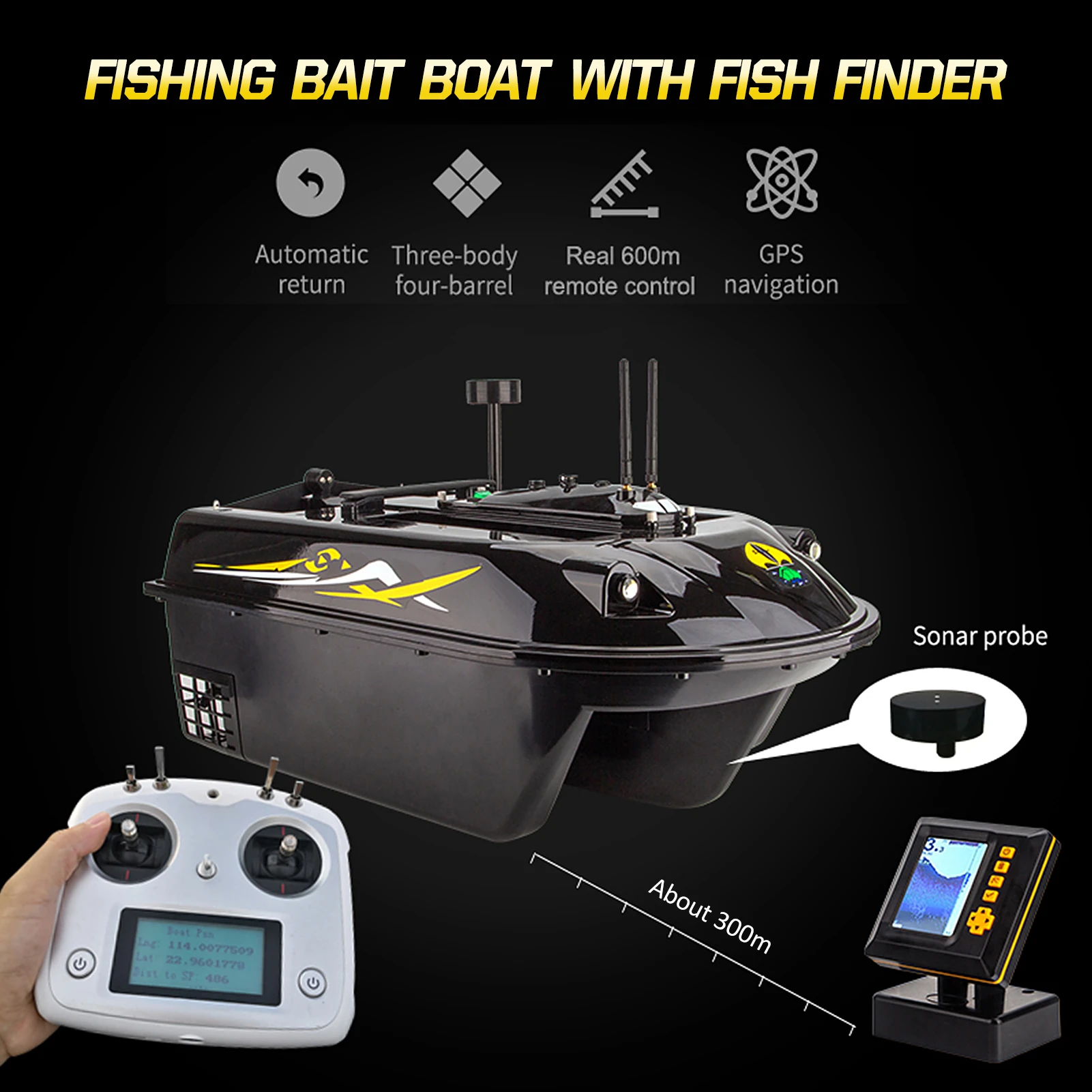 Gps Sea Fishing Rc Bait Boat Sonar Fish Finder Auto Navigation 3hull