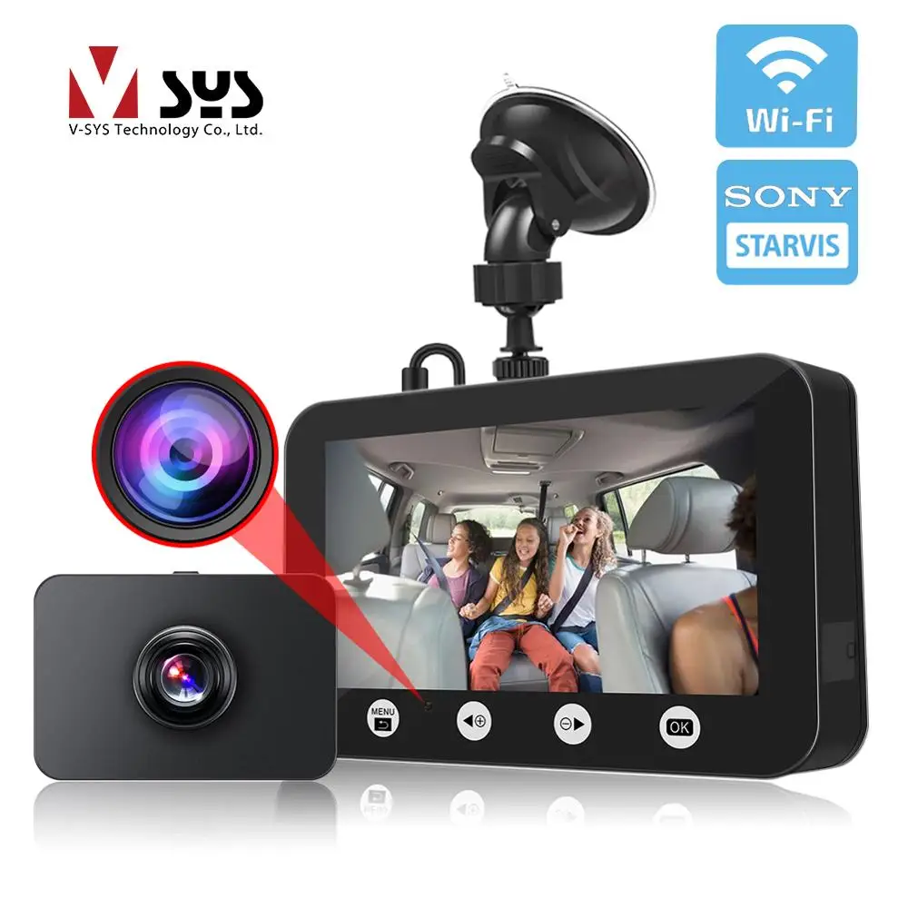Dual 1080P WiFi DVR SONY IMX307 Night Vision Interior Inside Cabin Camera Video Recorder Dash Cam 4.5’’LCD for Car Taxi Uber