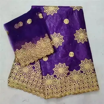 

Hot selling cotton embroidered african bazin fabric guinea getzner fabric for dress purple african lace fabric 5+2yard ! WX20816