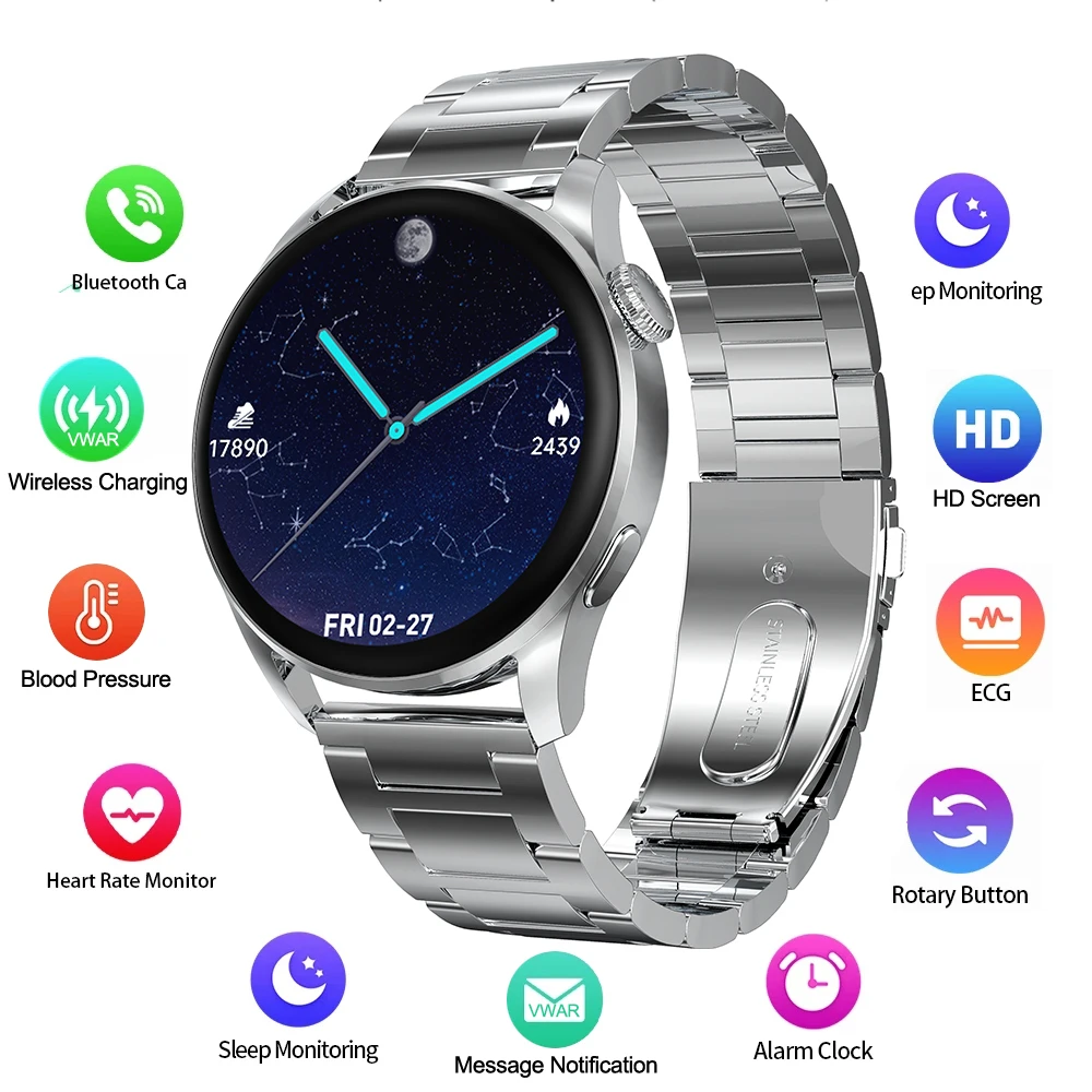 Bluetooth Call Smart Watch 3 Pro IP68 Waterproof Wireless Charging Men Smartwatch ECG Heart Rate Monitor 3pro for Huawei Samsung