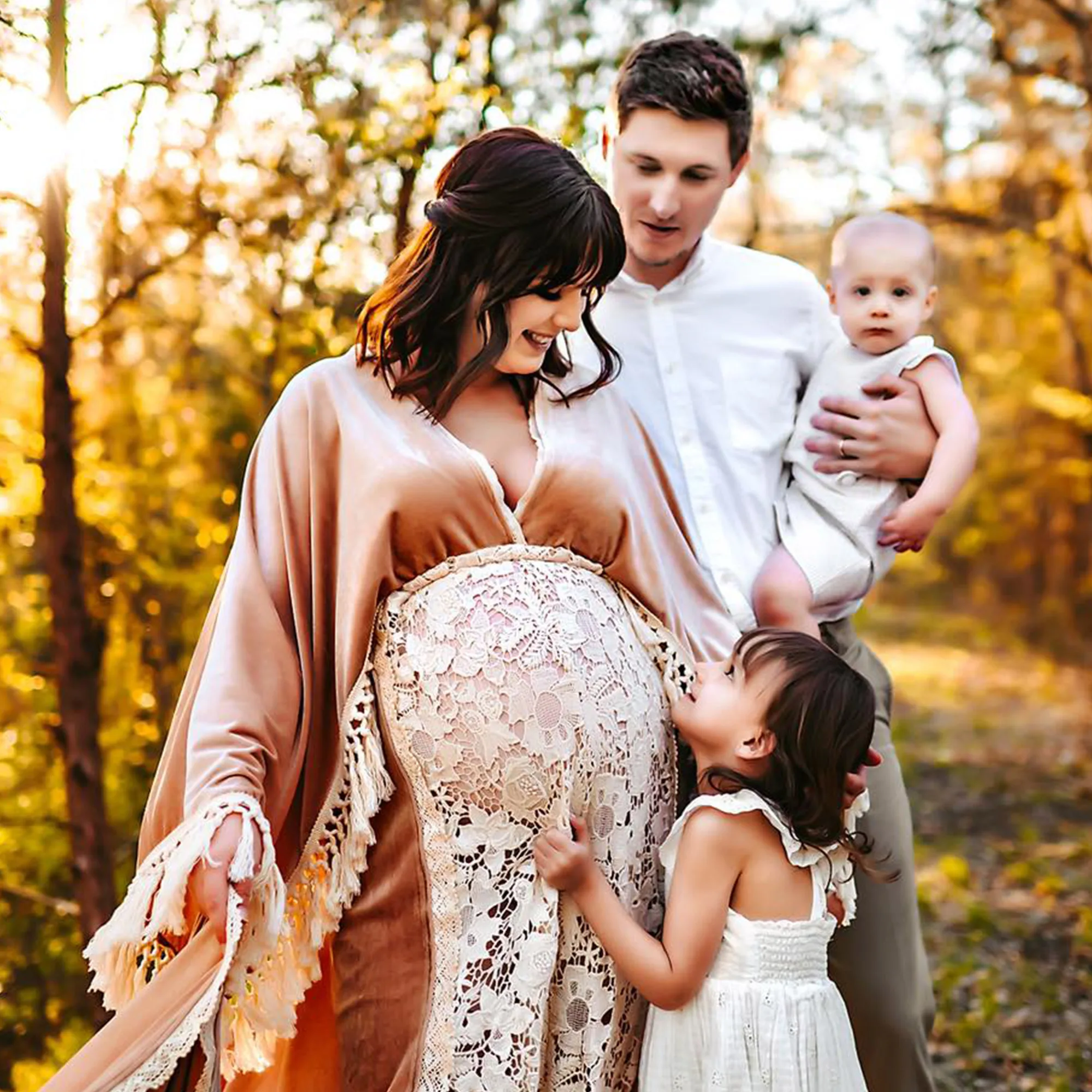 Don&Judy Maternity Dresses Sexy V-neck Pregnant Women Velvet Maxi Gown Dress Pregnancy Split on Both Sides Dress for Photo Shoot