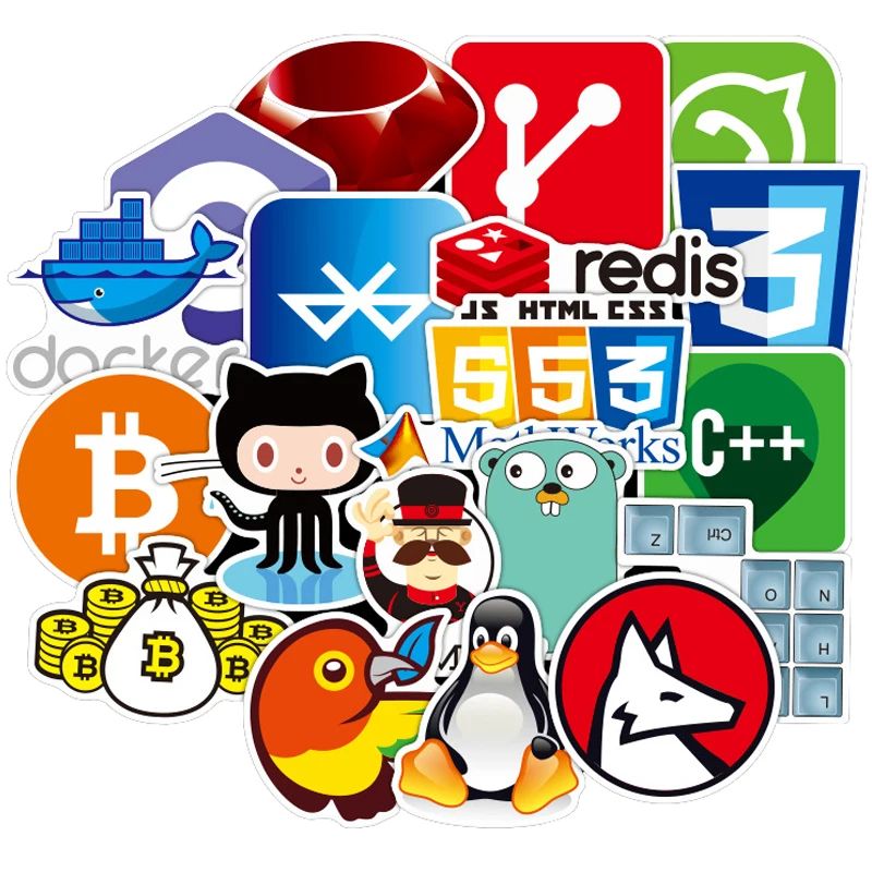 72 шт. интернет-Java JS Php Html облачный Docker Bitcoin язык программирования APP логотип крутые