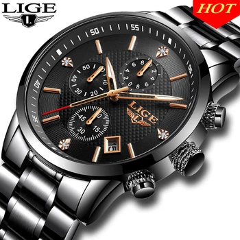 

2020 Fashion Mens Watches LIGE Top Brand Luxury Quartz Wrist Watch Men All Steel Waterproof Sport Chronograph Relogio Masculino