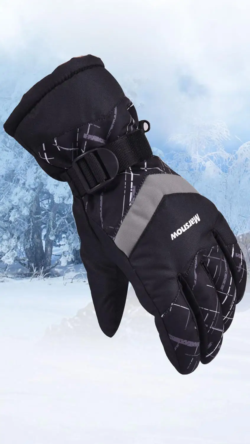 Men Black Gray Хит! Мужские/Женские/Детские лыжные перчатки, перчатки для сноуборда, Сверхлегкие Водонепроницаемые зимние теплые флисовые перчатки для езды на мотоцикле и снегоходе - Цвет: Men Black Gray
