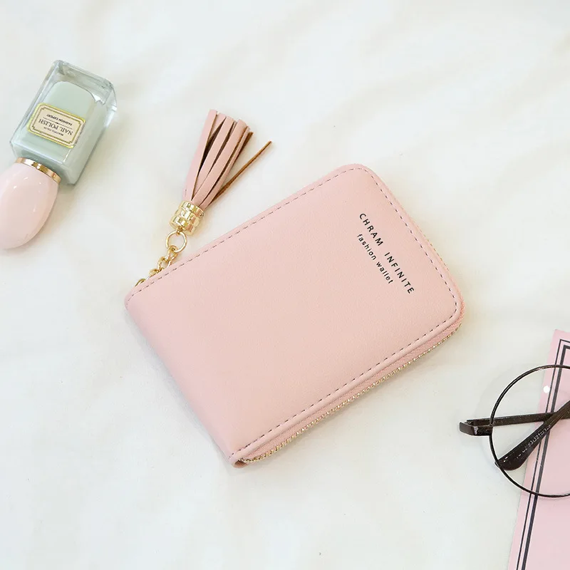 

Amoy Printed Leather Goods 2019 New Style Accordion Zip Card Package Card Case Women's Card Bit More Tassels Mini Purse
