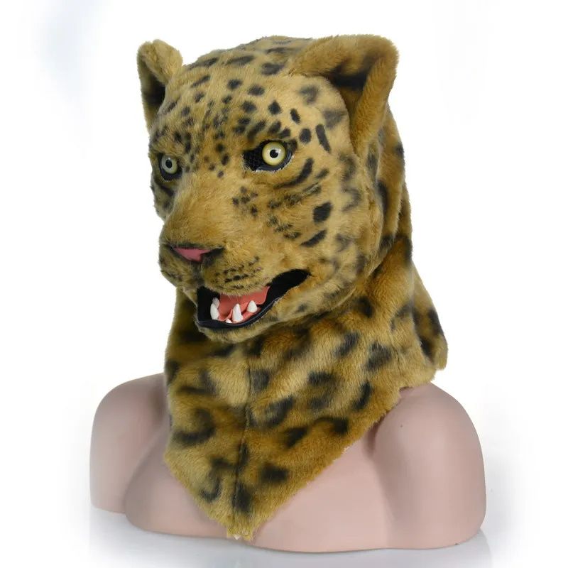 yellow leopard Рот белый тигр капюшон Маска Супер Моделирование Маска леопарда Косплей вечерние забавные животные Голова Крышка лицо Милая голова животного - Цвет: yellow leopard