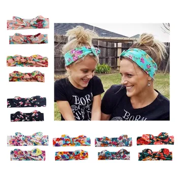 

New parent-child printed rabbit ear hair accessories headband bow hair band headband mother baby elastic cotton headband