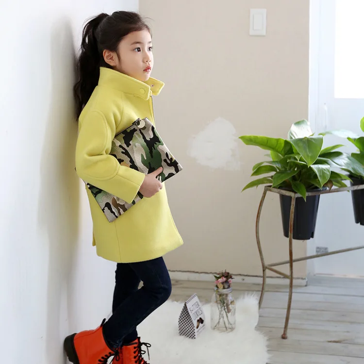 Детская одежда коллекция года, осенне-зимнее толстое шерстяное пальто в Корейском стиле с длинным разрезом для маленьких детей