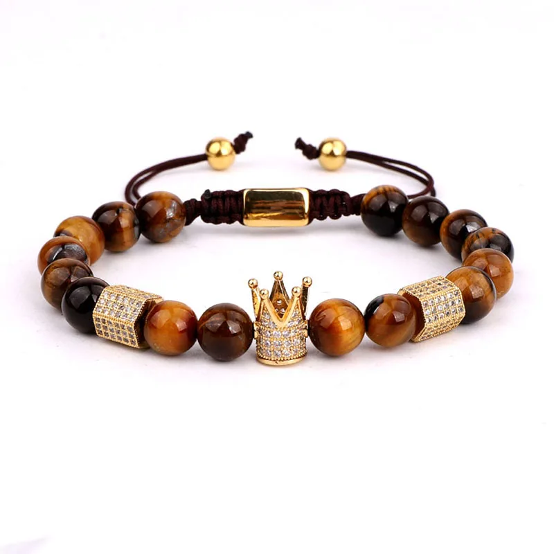 Drop Shipping Natural Stone Beads CZ Crown Tube Handcraft Beads Macrame Friendship Bracelet Men