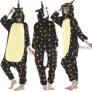 

New Winter Flannel Pajamas Dark Green Unicorn Full Onesies Pijama Wholesale Onesie Animal De Animais Onsie Women Hooded Pattern