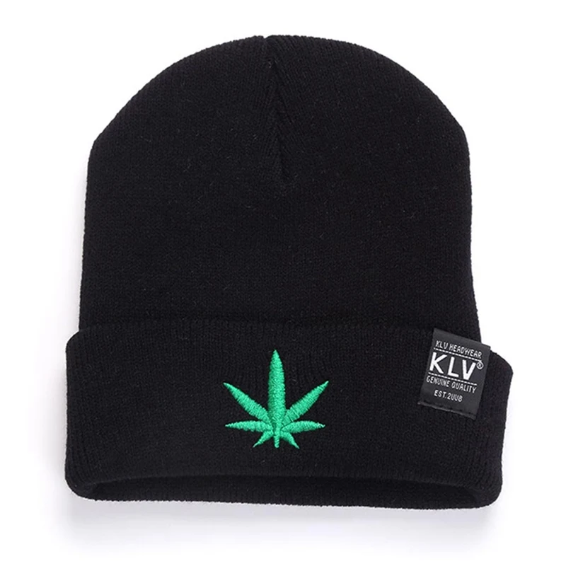 Men Women Winter Warm Beanie Hat Cannabis Leaf Pattern Soft Knitted Beanies Hat Cap for Adult