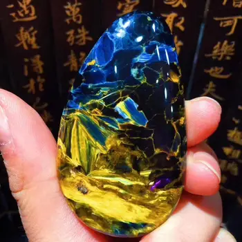 

Certificate Natural Yellow Blue Pietersite Women Pendant 58.6x33.5x7.7mm Water Drop Healing Gemstone Women Men AAAAA