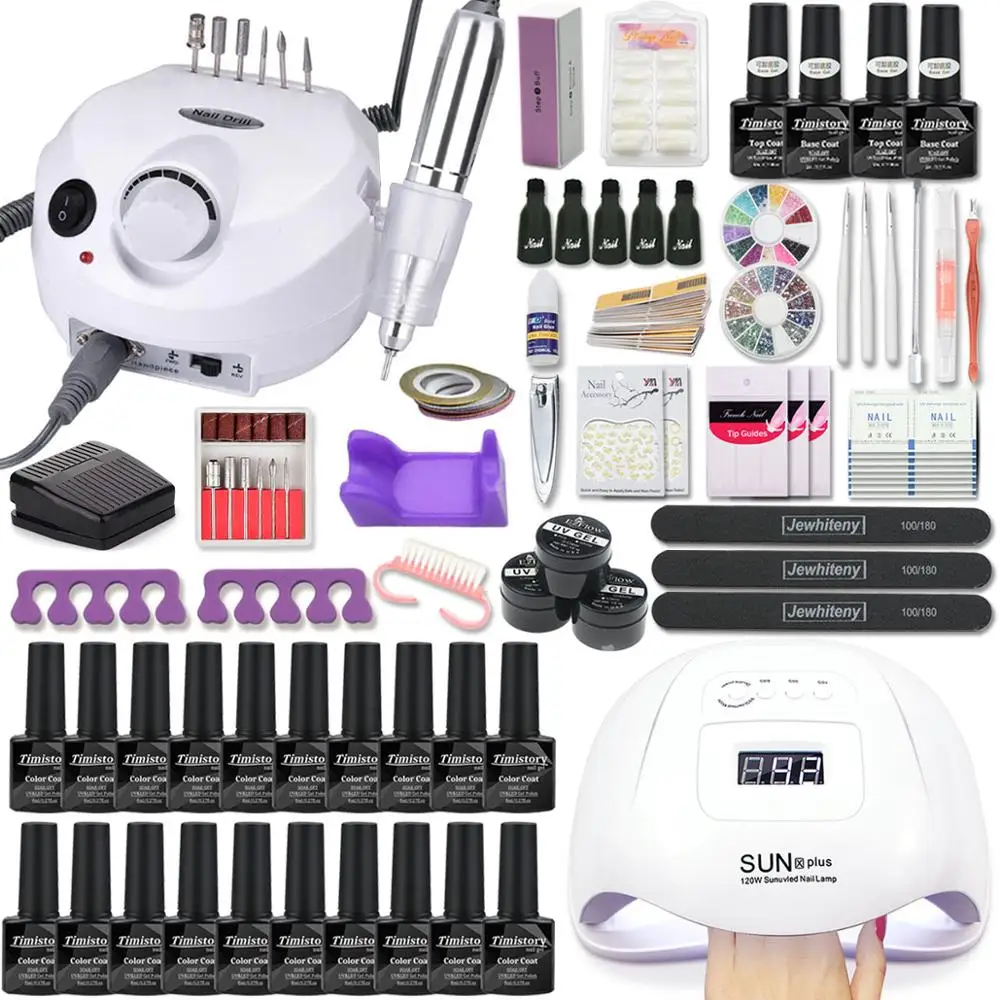 20pcs gel X5P Set1 Маникюрный набор со светодиодной лампой для ногтей 120/54 Вт, набор для ногтей 20/10 цветов, УФ-Комплект гель-лаков для ногтей, набор инструментов с пилкой для ногтей - Цвет: 20pcs gel X5P Set1