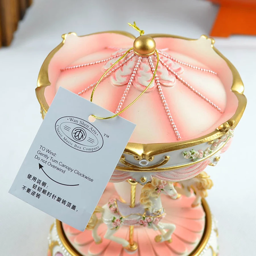 Carousel Mini Music Box Pink and Blue 2 Colors Musical Boxes for Love Girl or Children Christmas Gift